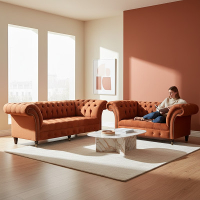 Chesterfield Braune Sofagarnitur Edle Polstercouchen Designer Set 2tlg