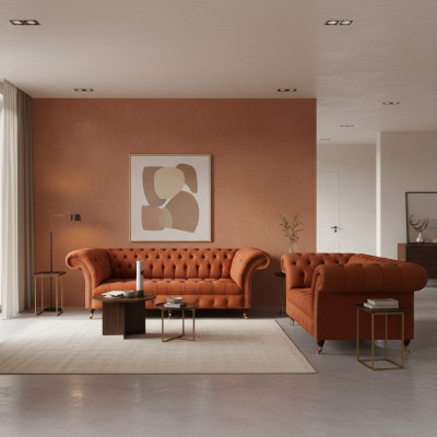 Chesterfield Braune Sofagarnitur Edle Polstercouchen Designer Set 2tlg