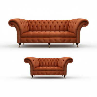 Chesterfield Braune Sofagarnitur Edle Polstercouchen Designer Set 2tlg