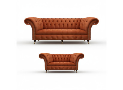 Chesterfield Braune Sofagarnitur Edle Polstercouchen Designer Set 2tlg