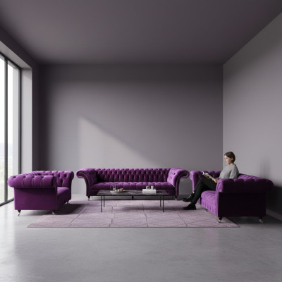 Moderne Chesterfield Lila Couchgarnitur Wohnzimmer Edle Sofas 3tlg Set