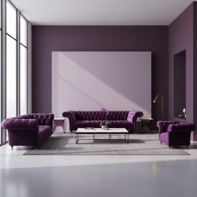 Moderne Chesterfield Lila Couchgarnitur Wohnzimmer Edle Sofas 3tlg Set