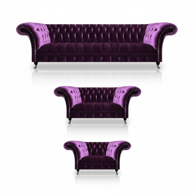 Moderne Chesterfield Lila Couchgarnitur Wohnzimmer Edle Sofas 3tlg Set