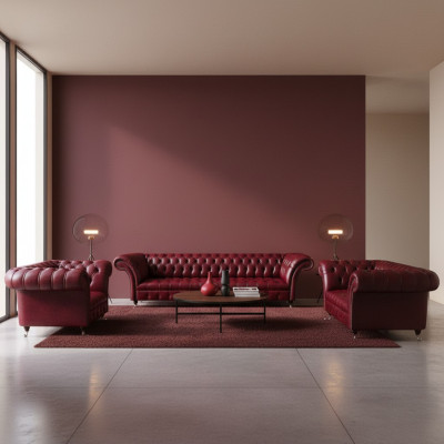 Dunkelrote Chesterfield Ledergarnitur Designer Ledersofas Sitzcouchen