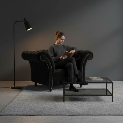 Chesterfield Schwarzer Lehnsessel Polstermöbel Wohnzimmer 1-Sitzer Neu