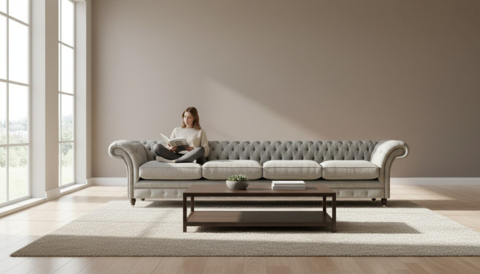 Hellgraues Chesterfield Polstersofa Designer 4-Sitzer Textil Sitzmöbel