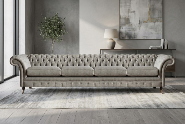 Hellgraues Chesterfield Polstersofa Designer 4-Sitzer Textil Sitzmöbel