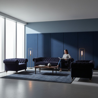 Luxuriöse Blaue Chesterfield Couchen Exklusiver 4-Sitzer Polstersessel