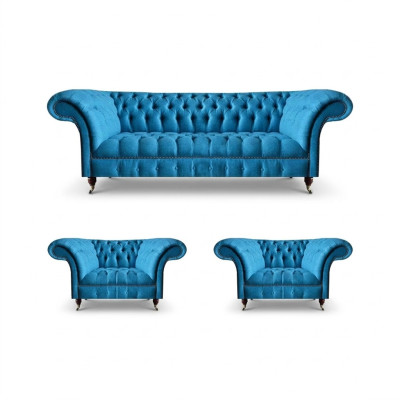 Wohnzimmer Chesterfield Sitzgarnitur Edler Dreisitzer 2x Polstersessel