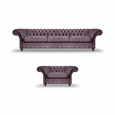 Lila Chesterfield Polstergarnitur Stilvoller Dreisitzer Textil Sessel