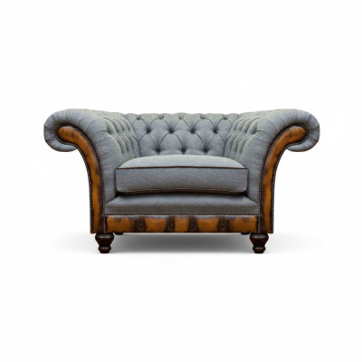 Grauer Einsitzer Chesterfield Lehnsessel Designer Cocktail 1-Sitzer