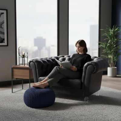 Moderner Schwarzer Chesterfield Sessel Wohnzimmer Lehnsessel 1-Sitzer