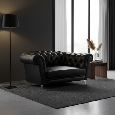 Moderner Schwarzer Chesterfield Sessel Wohnzimmer Lehnsessel 1-Sitzer