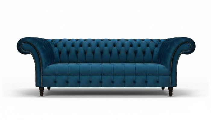 Luxus Blaue Chesterfield Textilcouch Wohnzimmer Polstermöbel 3-Sitzer