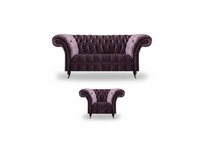 Lila Chesterfield Polstermöbel Designer Wohnzimmer Sofagarnitur 2tlg