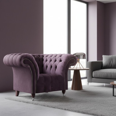 Luxuriöser Chesterfield Lila Sessel Wohnzimmer Einsitzer Moderne Möbel