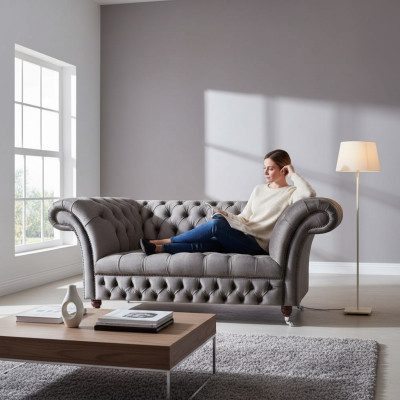 Zweisitzer Sofa Couch Textil Grau Moderne Sofas Luxuriöse Polstermöbel
