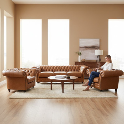 Ledersofa Braun Sofagarnitur 3+1+1 Sitzer Wohnzimmer Design Luxuriöse Möbel