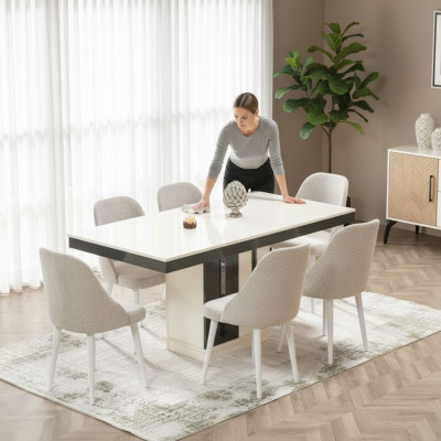 Esszimmer Esstisch mit 6x Stühle Holzmöbel Modern Tisch Luxus Möbel