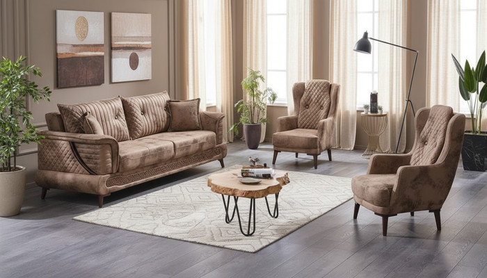 Beige Wohnzimmer Sofagarnitur 3tlg Luxus Textil Design Sofas Komplett