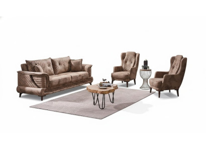 Beige Wohnzimmer Sofagarnitur 3tlg Luxus Textil Design Sofas Komplett