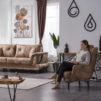 Beige Sofa 3 Sitzer Wohnzimmer Textil Moderne Luxus Dreisitzer Couch