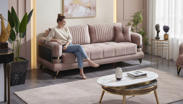 Beige Textil Sofa 3 Sitzer Moderne Wohnzimmer Luxus Polstermöbel