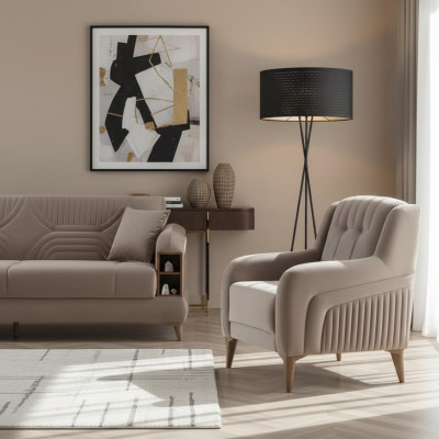 Beige Sessel Moderne Polstermöbel Wohnzimmer Design Möbel Textil Sitz