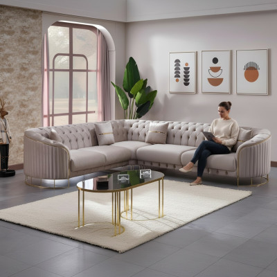 Ecksofa Grau Stoff L Form Sofa Couch Textil Design Modern Polster Wohnzimmer