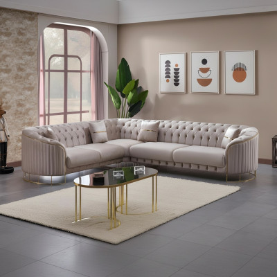 Ecksofa Grau Stoff L Form Sofa Couch Textil Design Modern Polster Wohnzimmer