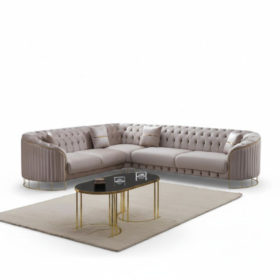 Ecksofa Grau Stoff L Form Sofa Couch Textil Design Modern Polster Wohnzimmer