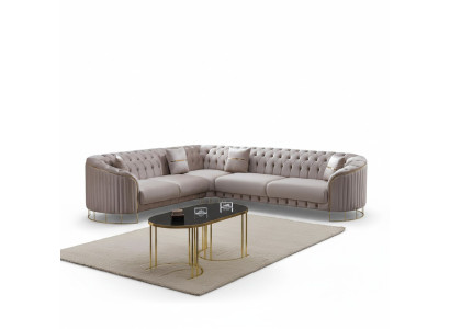 Ecksofa Grau Stoff L Form Sofa Couch Textil Design Modern Polster Wohnzimmer