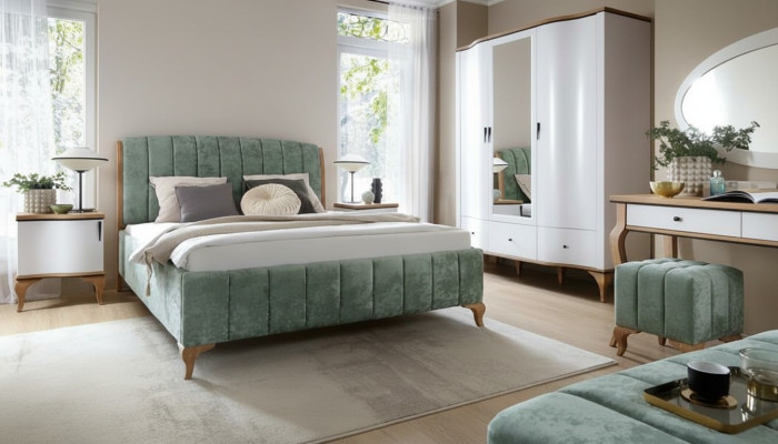 Schlafzimmer Set Bett Doppelbett 2x Nachttische Kleiderschrank Garnitur 4tlg