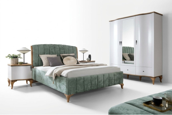 Schlafzimmer Set Bett Doppelbett 2x Nachttische Kleiderschrank Garnitur 4tlg