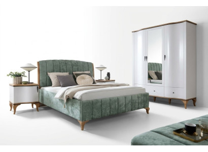 Schlafzimmer Set Bett Doppelbett 2x Nachttische Kleiderschrank Garnitur 4tlg