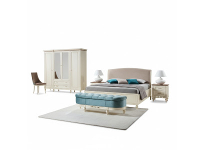 Schlafzimmer Set 4tlg Bett mit  2x Nachttische Stilvoller Bank Komplett