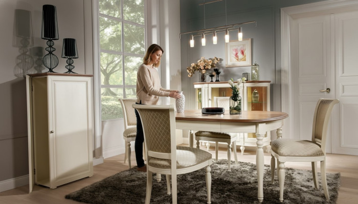 Esszimmer Komplett Esstisch mit 4x Stühle Essgruppe Vitrine Holzmöbel 6tlg