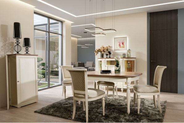 Esszimmer Komplett Esstisch mit 4x Stühle Essgruppe Vitrine Holzmöbel 6tlg