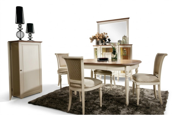 Esszimmer Komplett Esstisch mit 4x Stühle Essgruppe Vitrine Holzmöbel 6tlg