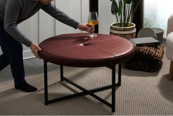 Couchtisch neue hochwertige Ledertischplatte neue Wohnzimmermöbel Kastanienbraun