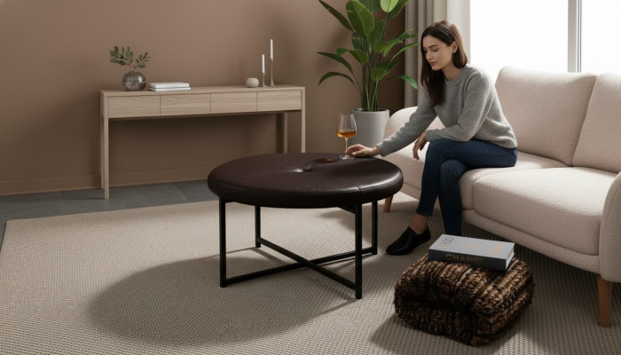 Couchtisch hochwertiges Leder Tischplatte Material Metall Wohnzimmer Dunkelbraun