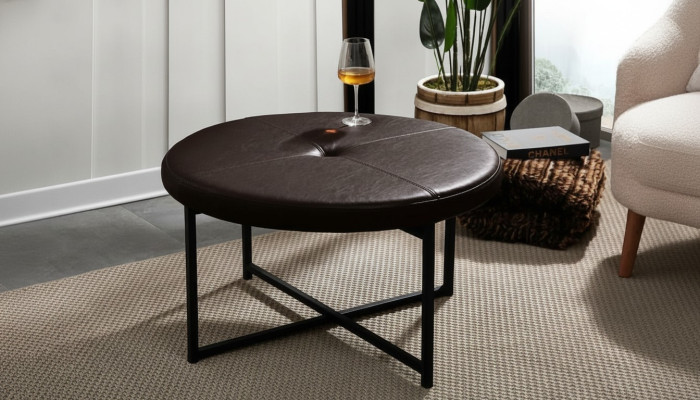 Couchtisch hochwertiges Leder Tischplatte Material Metall Wohnzimmer Dunkelbraun
