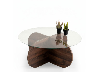 Moderner Couchtisch Wohnzimmer Glas dunkelbraunes Holz Spanplatte Neu