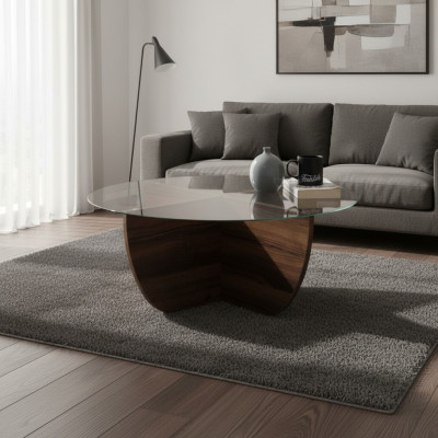 Minimalistischer Couchtisch aus Glas Holz X-Beine moderner Stil neu