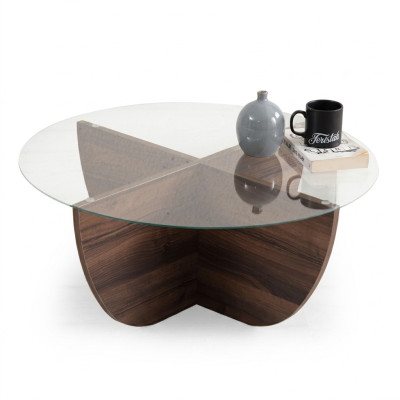 Minimalistischer Couchtisch aus Glas Holz X-Beine moderner Stil neu
