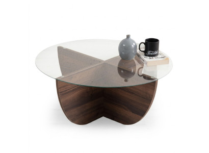 Minimalistischer Couchtisch aus Glas Holz X-Beine moderner Stil neu