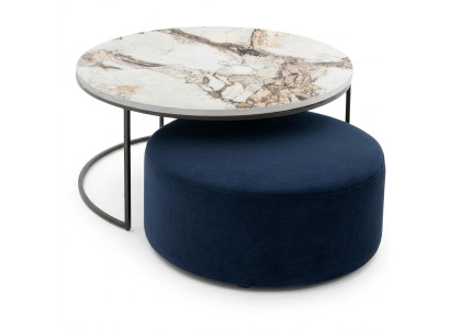 Couchtisch + Hocker praktisches Wohnzimmer Set 2-teilig runder Tisch