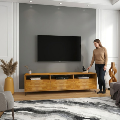 Braunes Wohnzimmer Sideboard Robuster TV Ständer Moderne Holz Möbel