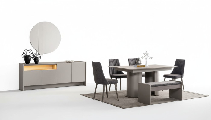 Esszimmer Set Esstisch, 4x Stühle & Kommode Essgarnitur  Design 6tlg