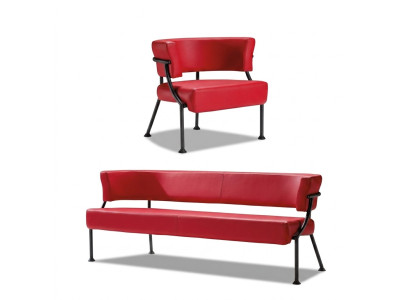 Rote Sofagarnitur Moderne Kunstleder Bank Designer Einsitzer 2tlg Set